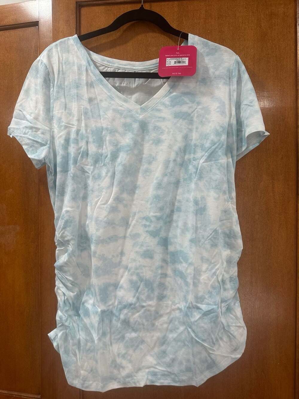 Isabel Maternity by Ingrid & Isabel Blue Tie-Dye Side Shirred V-Neck Tee Size XL